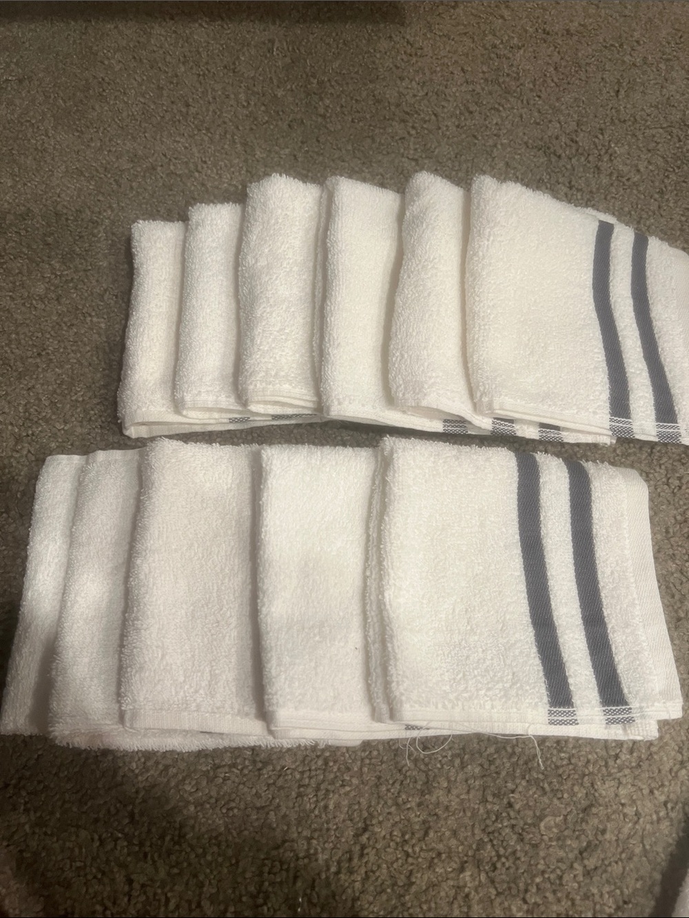 White Wash Cloths with Gray Stripe - Set of 12